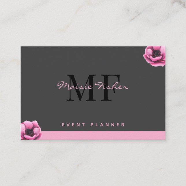 Event Planner QR Code Monogram Custom Modern Business Card (Front)