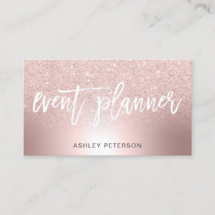 Event planner Rose gold glitter ombre metallic Business Card