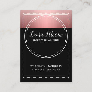 Event Planner Rose Gold Metallic On Black Business Card