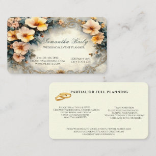 Event Planner Watercolor Flowers Gold Filigree Business Card