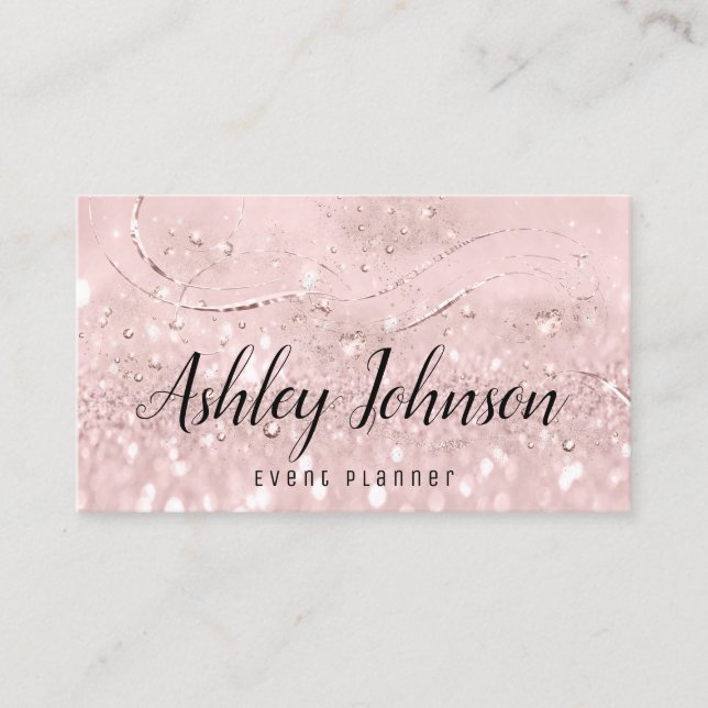 Event Planner Wedding Bridal Pink Rose Gold Spark Business Card (Front)