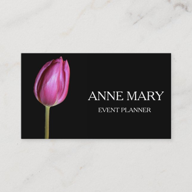 Event Planner Wedding Coordinator Pink Tulip Black Business Card (Front)