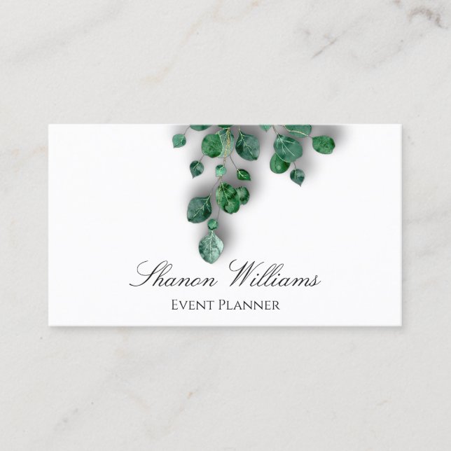 Event Planner Wedding Eucalyptus white Simply Business Card (Front)