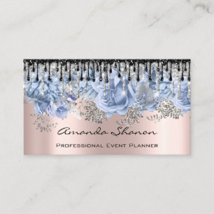 Event Planner Wedding Rose Blue Drips Logo QRCode Business Card