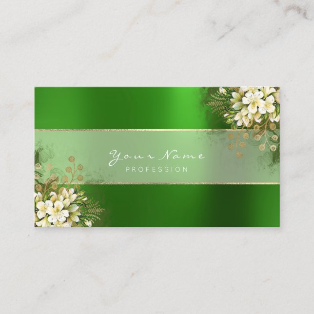 Event Planner White Emerald Green Greenery Gold Business Card (Front)