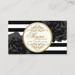 Event Planning Black Floral Modern Stripes Business Card