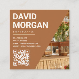 Event Planning Bold Typography Qr Code Photo  Square Business Card