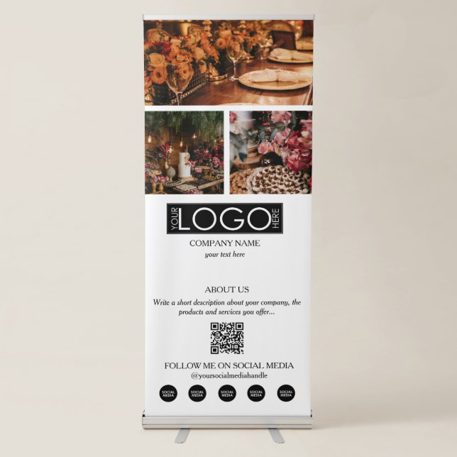Event Planning Business 3 Photos Logo QR Code  Retractable Banner (Front)