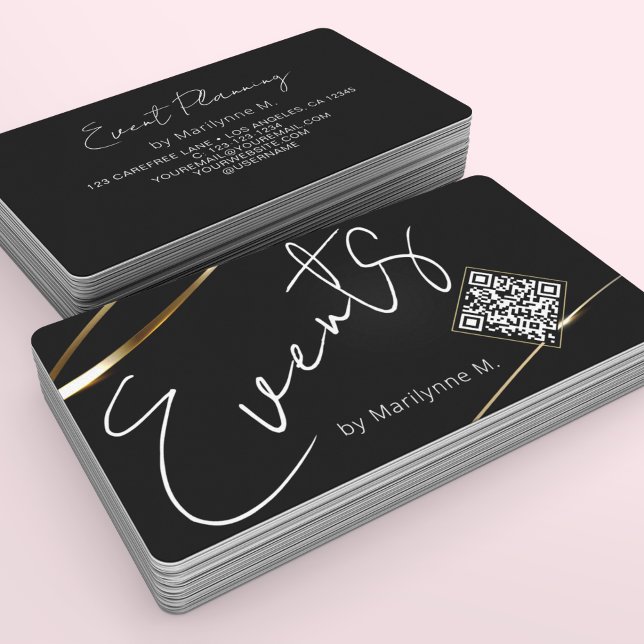 Event Planning Modern Black Business Card (Creator Uploaded)