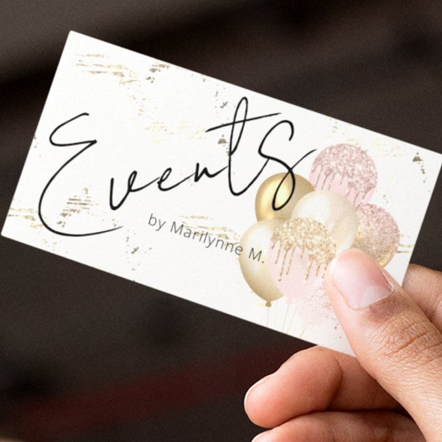 Event Planning Modern Glitter Balloons Business Card (Creator Uploaded)