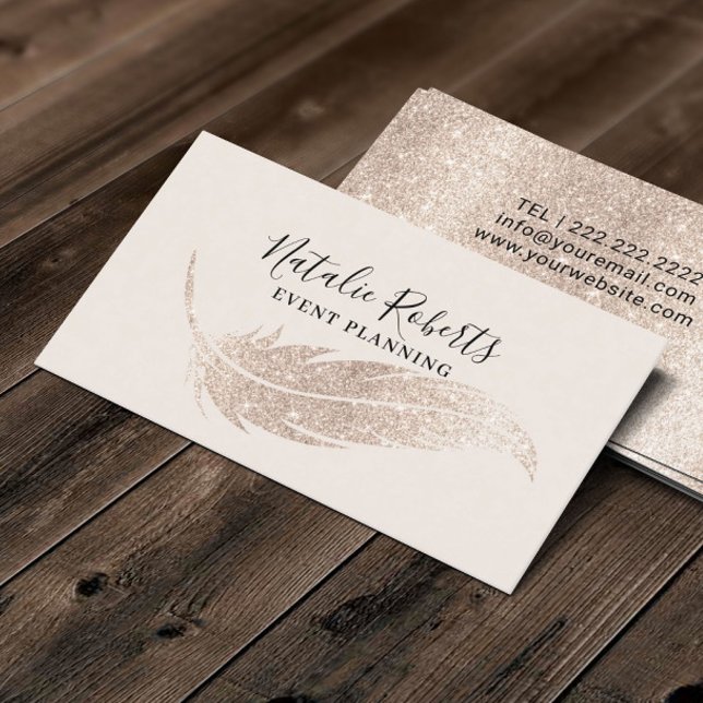 Event Planning Modern Ivory Gold Glitter Feather Business Card (Creator Uploaded)