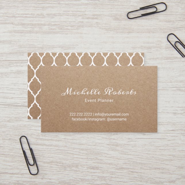 Event Planning Modern Script Rustic Kraft Business Card (Front/Back In Situ)