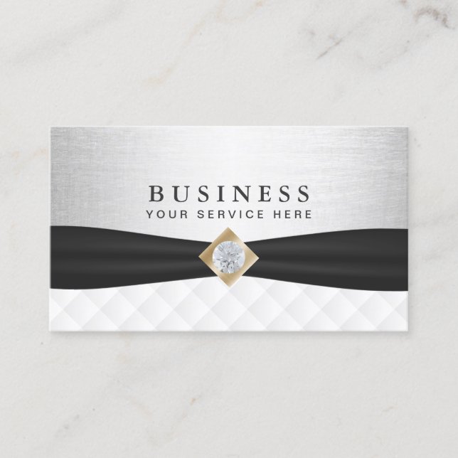 Event Planning Modern Silver & Black Ribbon Business Card (Front)