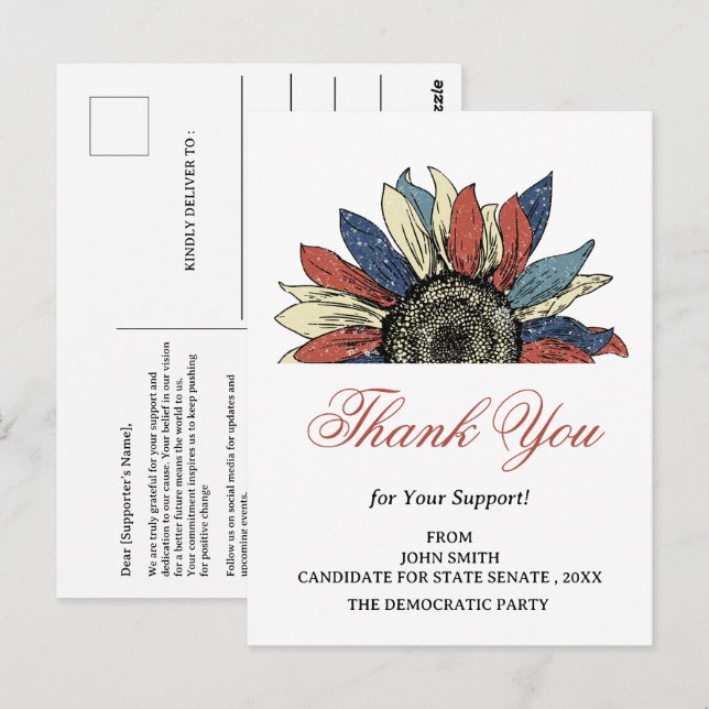 Event Political Campaign Contributors Thank You Postcard (Front/Back)