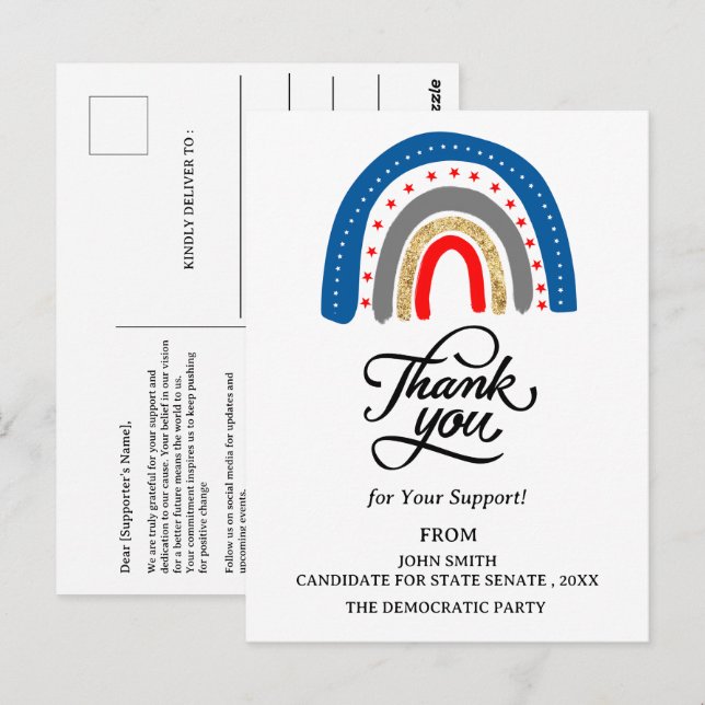 Event Rally Donation Political Campaign Thank You Postcard (Front/Back)