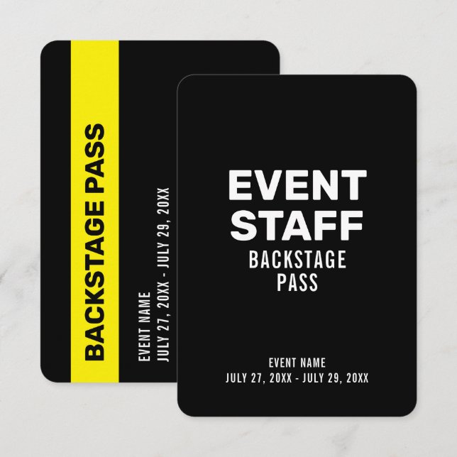 Event Staff Backstage Pass 3.5" x 5" ID Badge Invitation (Front/Back)