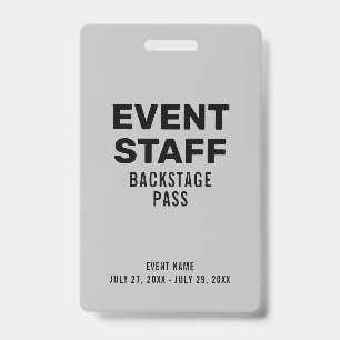 Event Staff Backstage Pass Grey ID Badge