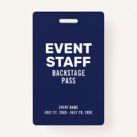 Event Staff Backstage Pass Navy Blue ID Badge