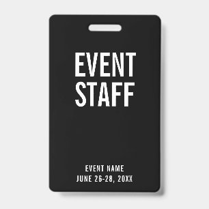 Event Staff Black All Access Pass ID Badge