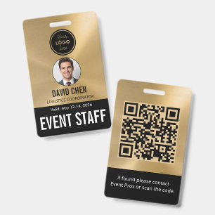 Event Staff ID Badge - Metallic Gold Black