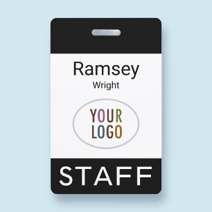 Event Staff Modern Name Badge Custom Logo Black ID Badge