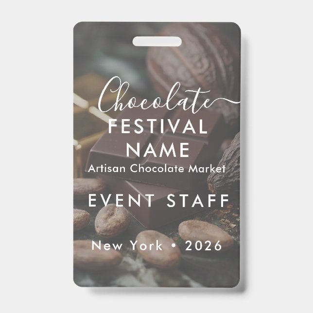 Event Staff Photo Qr Code Chocolate Festival Name ID Badge (Front)