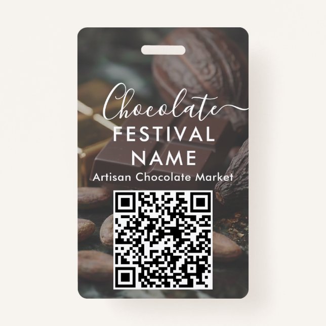 Event Staff Photo Qr Code Chocolate Festival Name ID Badge (Back)
