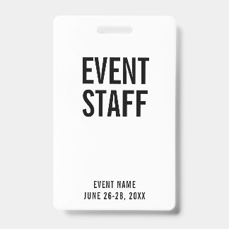Event Staff White All Access Pass ID Badge