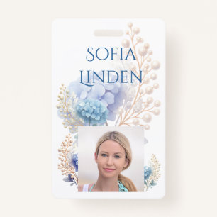 Event Stylist Powder Blue Hydrangea Watercolor ID Badge
