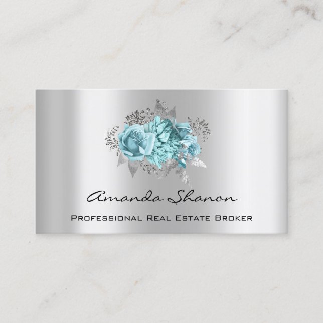 Event Wedding Planner Aqua Silver Logo QRCODE   Business Card (Front)