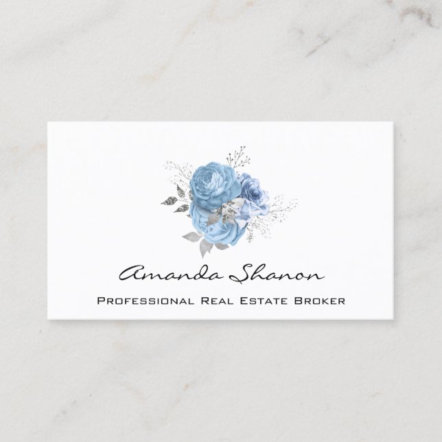 Event Wedding Planner Blue Roses White LogoQRCODE  Business Card (Front)