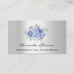 Event Wedding Planner Floral Blue GrayLogo QRCODE  Business Card