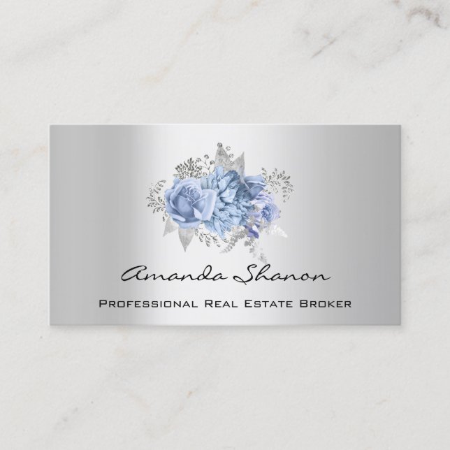 Event Wedding Planner Floral Blue GrayLogo QRCODE  Business Card (Front)