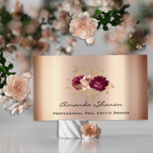 Event Wedding Planner Foral Rose Gold QR Code Business Card