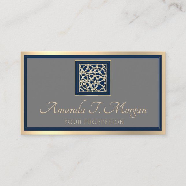 Event Wedding Planner Gold Frame Grey Blue Navy Business Card (Front)