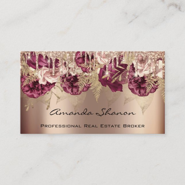 Event Wedding Planner Rose Gold Drip Logo QRCODE Business Card (Front)