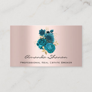 Event Wedding PlannerTeal Gold Roses Logo QR CODE Business Card