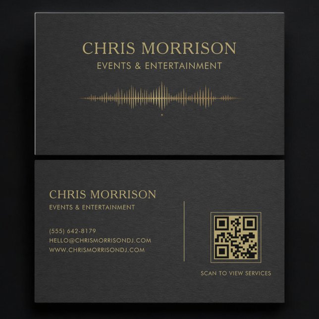 Events & Entertainment Music Black Gold QR Code Business Card (Creator Uploaded)