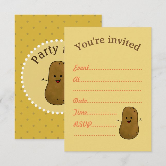Events Invite, Cute Happy Potato Invitation (Front/Back)