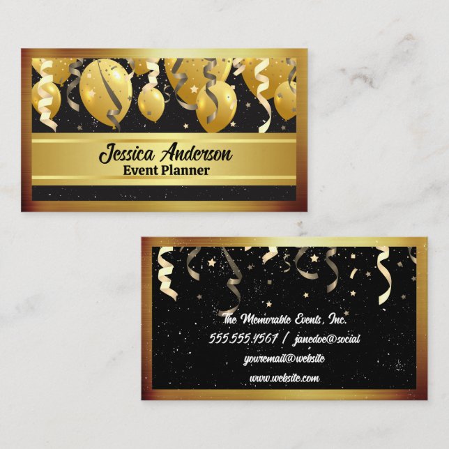 Events Party Balloons | Confetti | Stars Business Card (Front/Back)