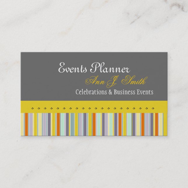 Events Planner Retro Coloured Stripes Pattern Business Card (Front)