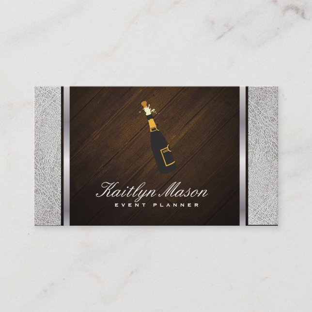 Events / White Leather & Wood / Silver Trim Business Card (Front)