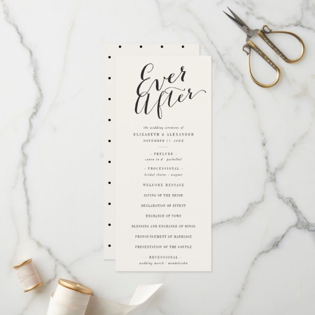 Ever After Calligraphy Script Classic Chic Wedding Programme (Front/Back In Situ)