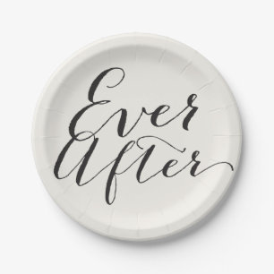 Ever After Classic Script Chic Calligraphy Wedding Paper Plate