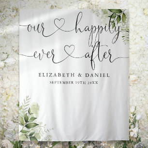 Ever After Script Greenery Wedding Photo Backdrop Tapestry