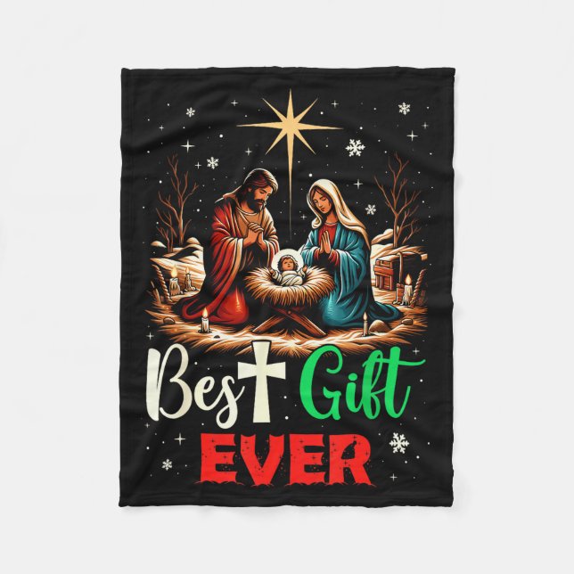 Ever Christmas Cool Jesus Nativity Scene Christian Fleece Blanket (Front)