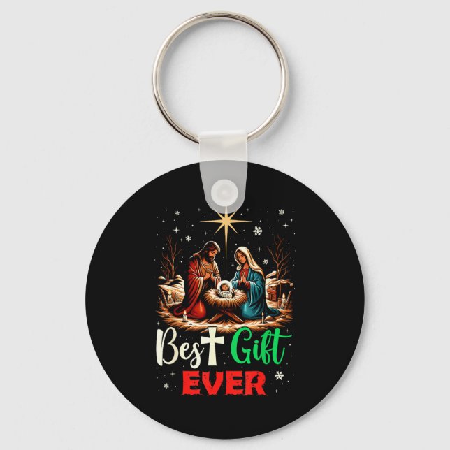 Ever Christmas Cool Jesus Nativity Scene Christian Key Ring (Front)