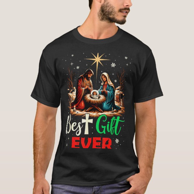 Ever Christmas Cool Jesus Nativity Scene Christian T-Shirt (Front)