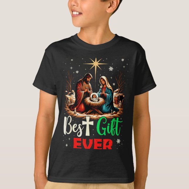 Ever Christmas Cool Jesus Nativity Scene Christian T-Shirt (Front)