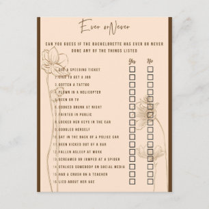 Ever or Never Bachelorette Party Game Enclosure Card